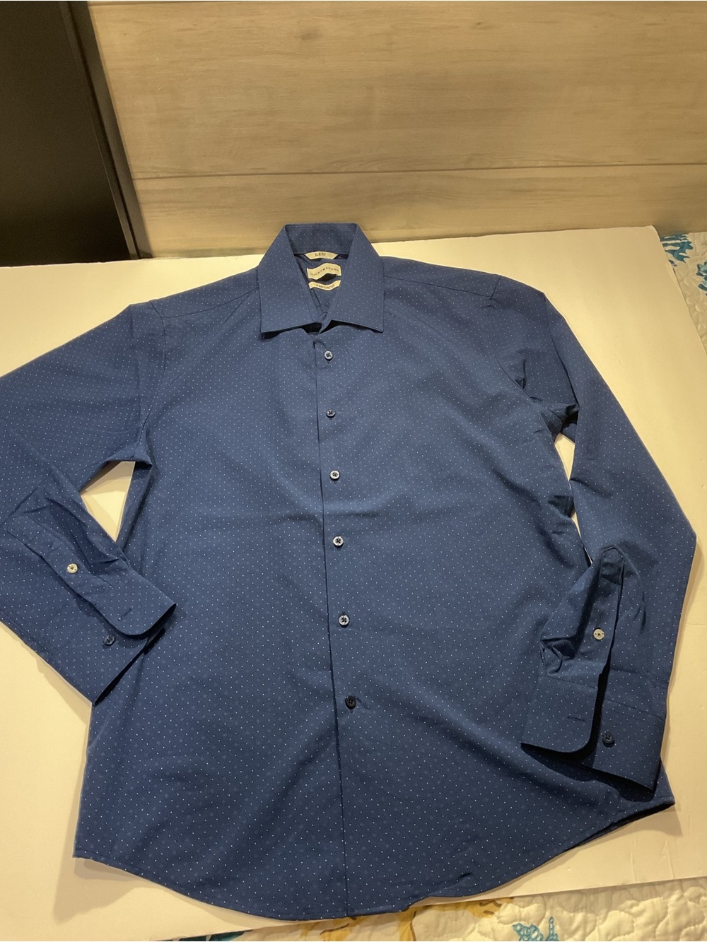 NWOT Lucky Brand Men's Dark Blue Microdot Dress Shirt